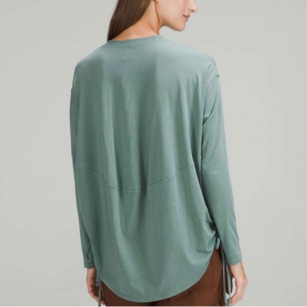 Lululemon Pima Cotton Side-Cinch Long Sleeve Shirt-Tidewater Teal See Sizing - Picture 2 of 9